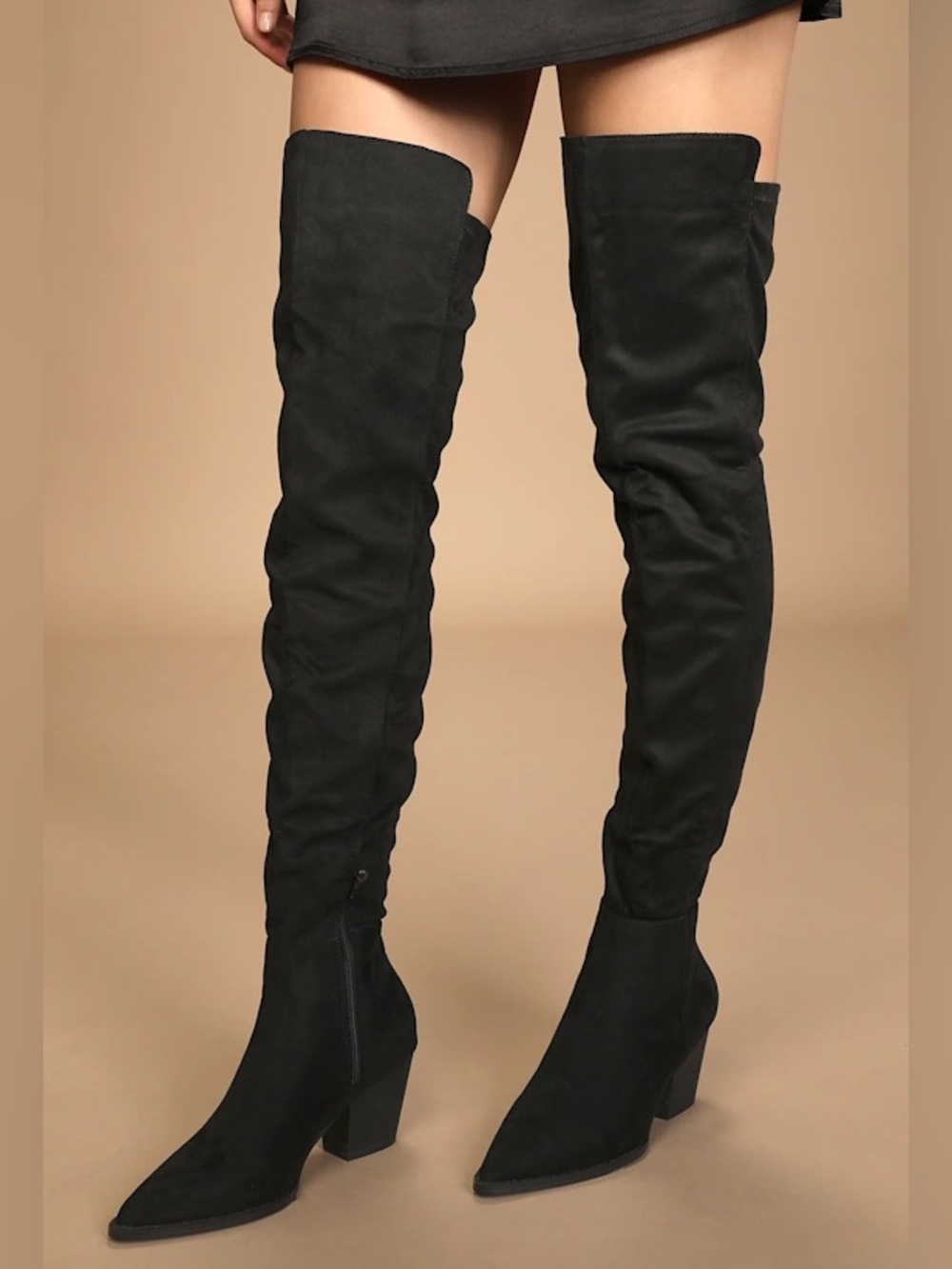 Lulu's Women's Black Suede Over-the-Knee Zip Up Block Heel Boots Size 7